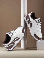 TIGRX White & Brown Premium Casual Sneakers for Men | Lightweight Streetwear Shoes