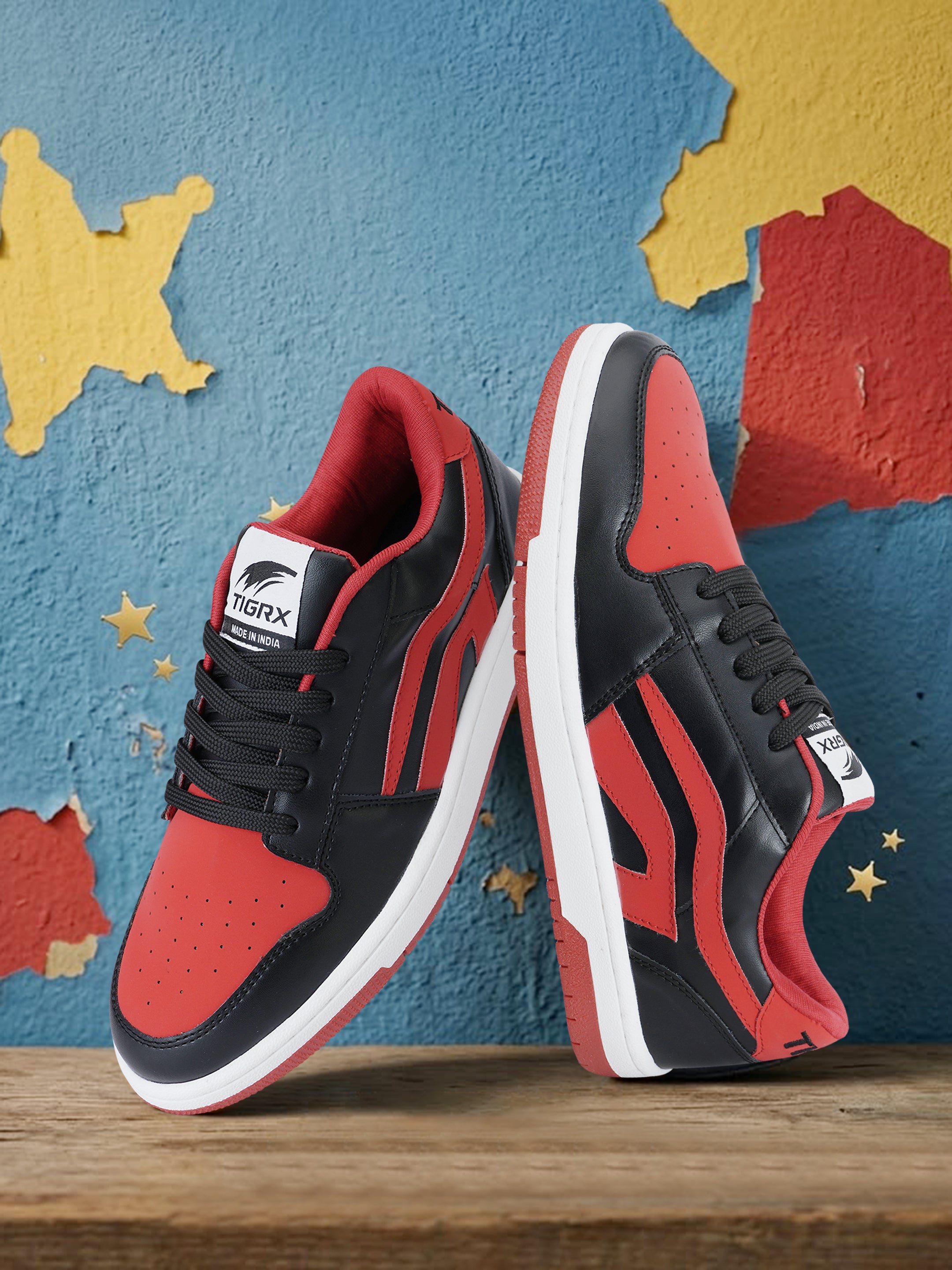 TIGRX Black Red & White Premium Casual Sneakers for Men | Lightweight Streetwear Shoes