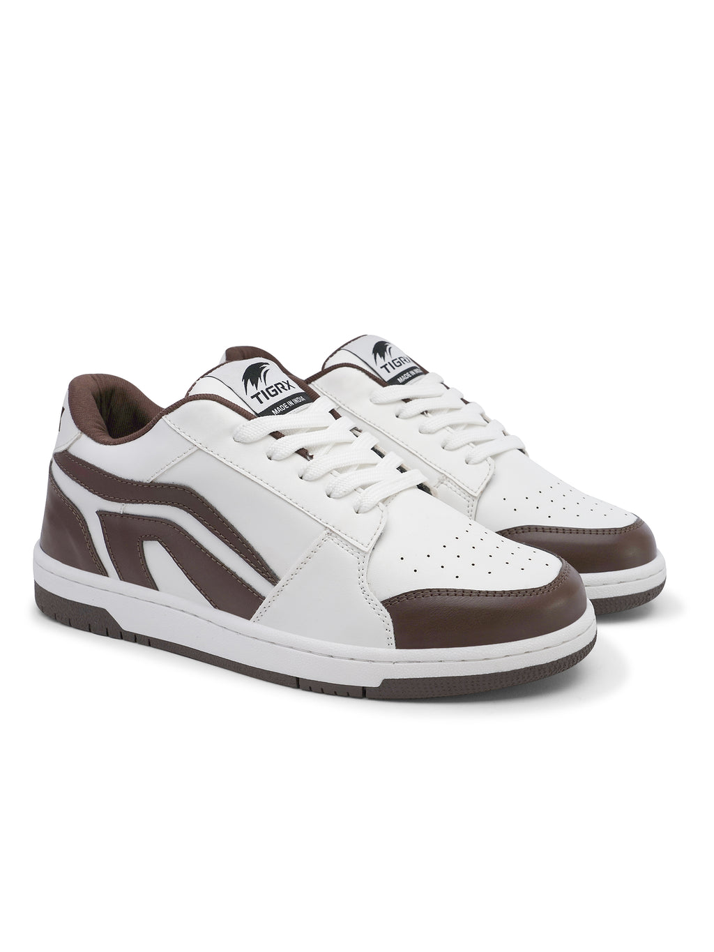 TIGRX White & Brown Premium Casual Sneakers for Men | Lightweight Streetwear Shoes