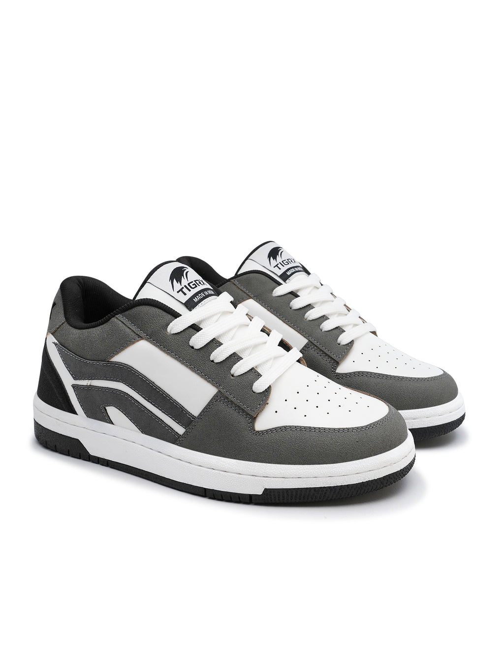 TIGRX Grey & White Premium Casual Sneakers for Men | Lightweight Streetwear Shoes