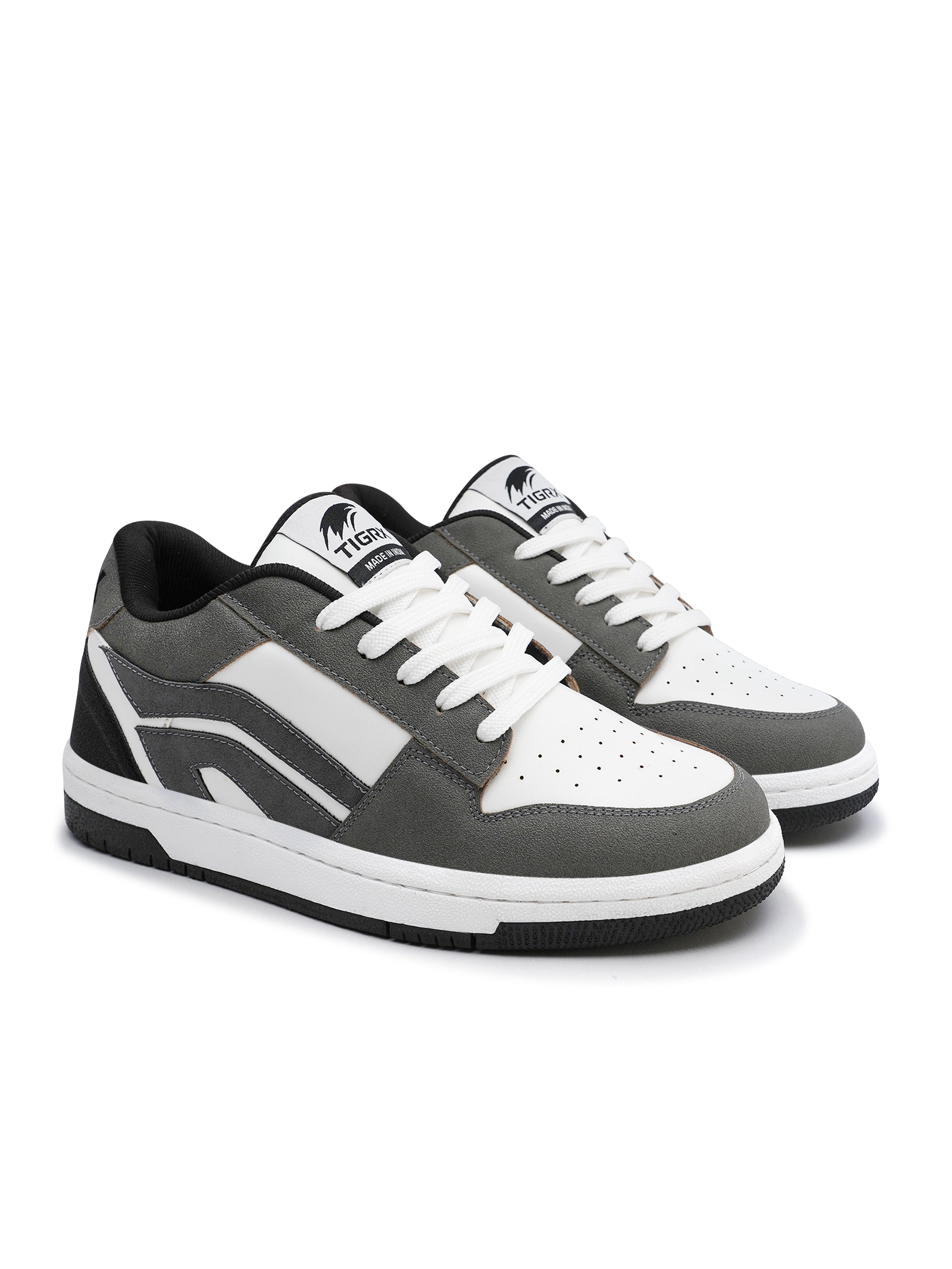 TIGRX Grey & White Premium Casual Sneakers for Men | Lightweight Streetwear Shoes