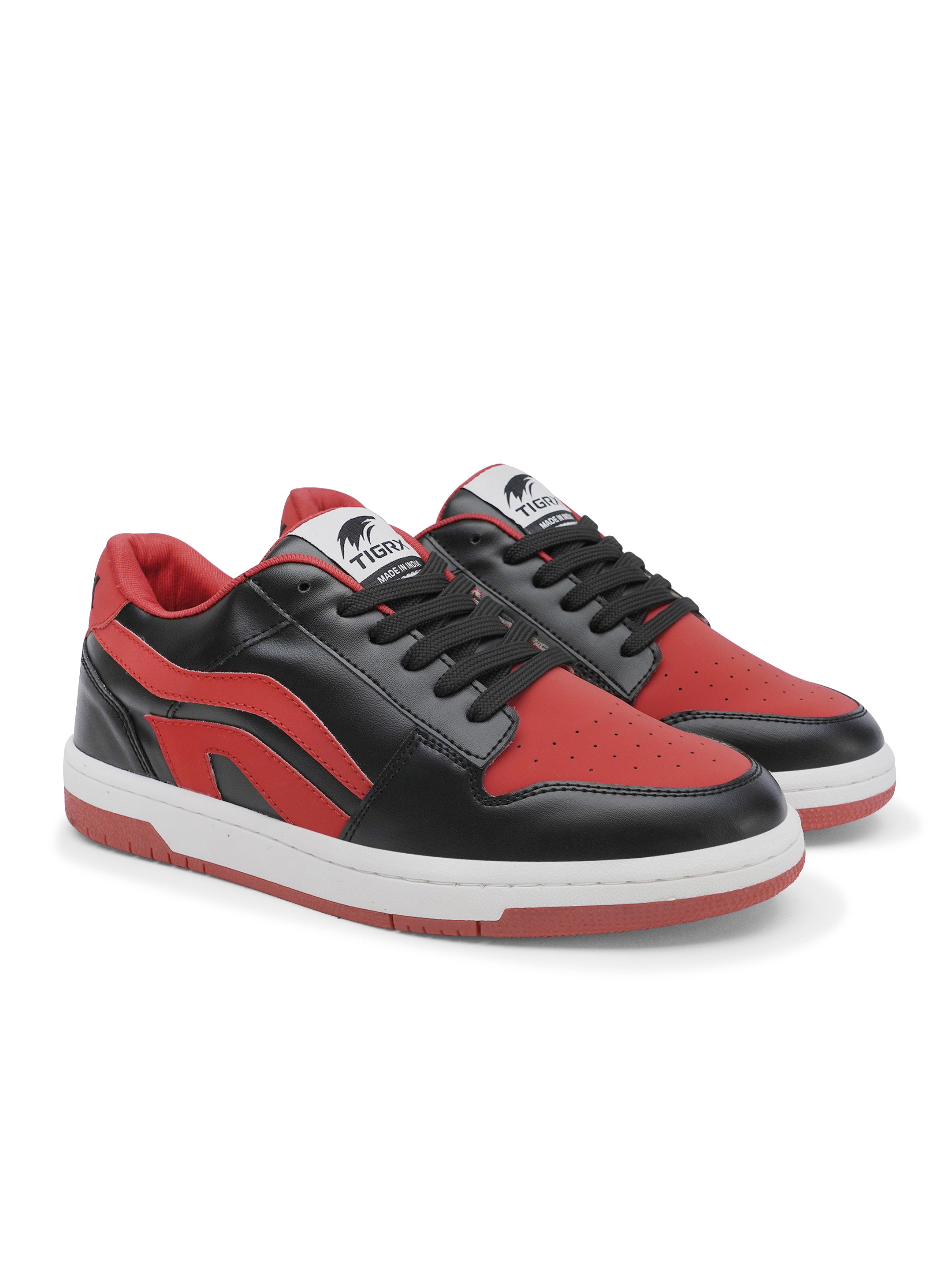 TIGRX Black Red & White Premium Casual Sneakers for Men | Lightweight Streetwear Shoes