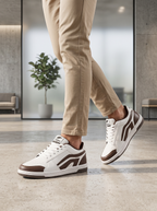 TIGRX White & Brown Premium Casual Sneakers for Men | Lightweight Streetwear Shoes