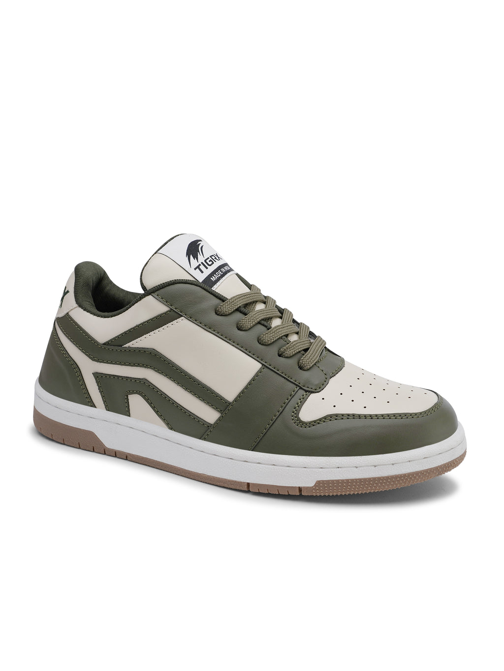 TIGRX Olive Green & White Premium Casual Sneakers for Men | Lightweight Streetwear Shoes