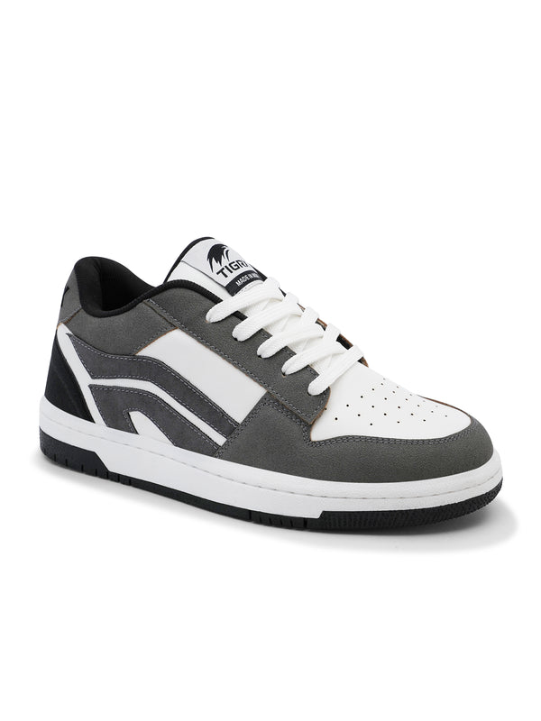 TIGRX Grey & White Premium Casual Sneakers for Men | Lightweight Streetwear Shoes