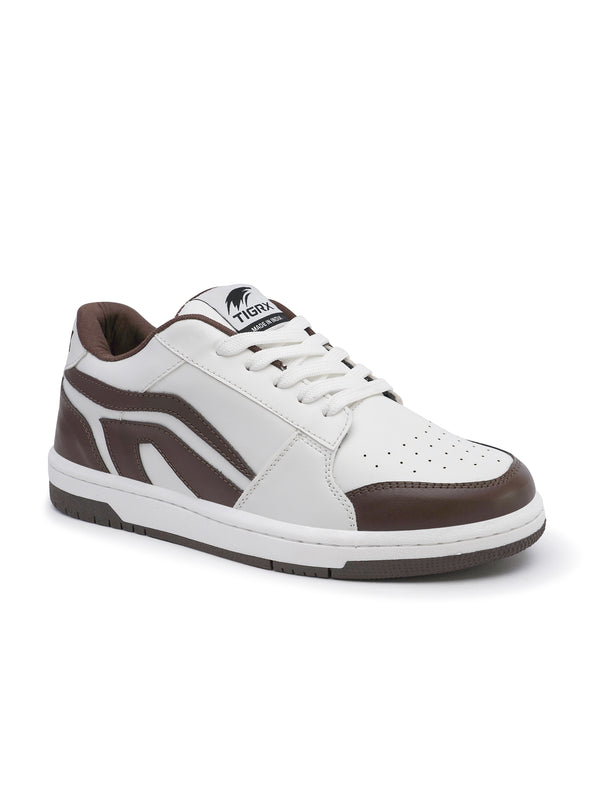 TIGRX White & Brown Premium Casual Sneakers for Men | Lightweight Streetwear Shoes