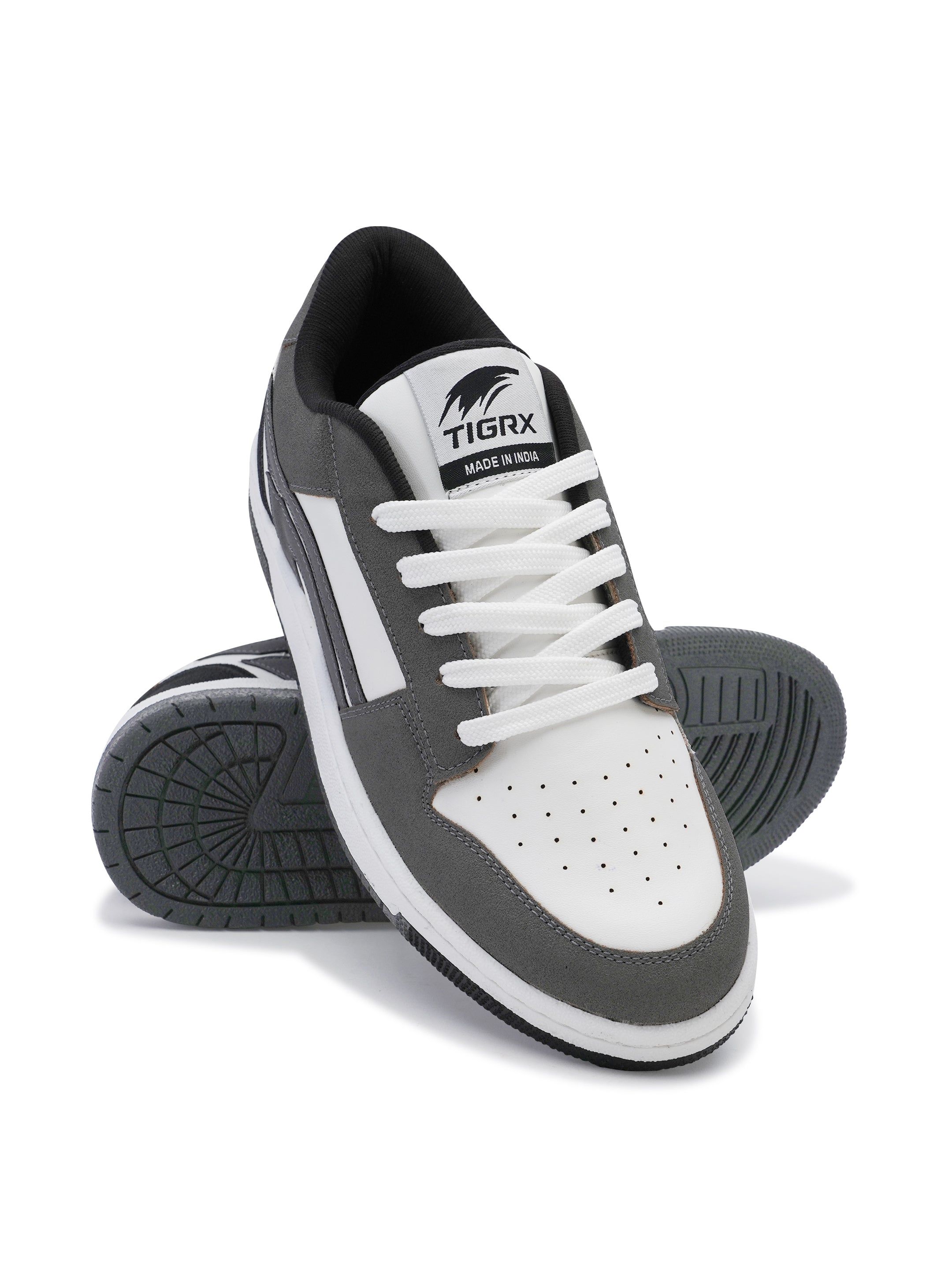 TIGRX Grey & White Premium Casual Sneakers for Men | Lightweight Streetwear Shoes