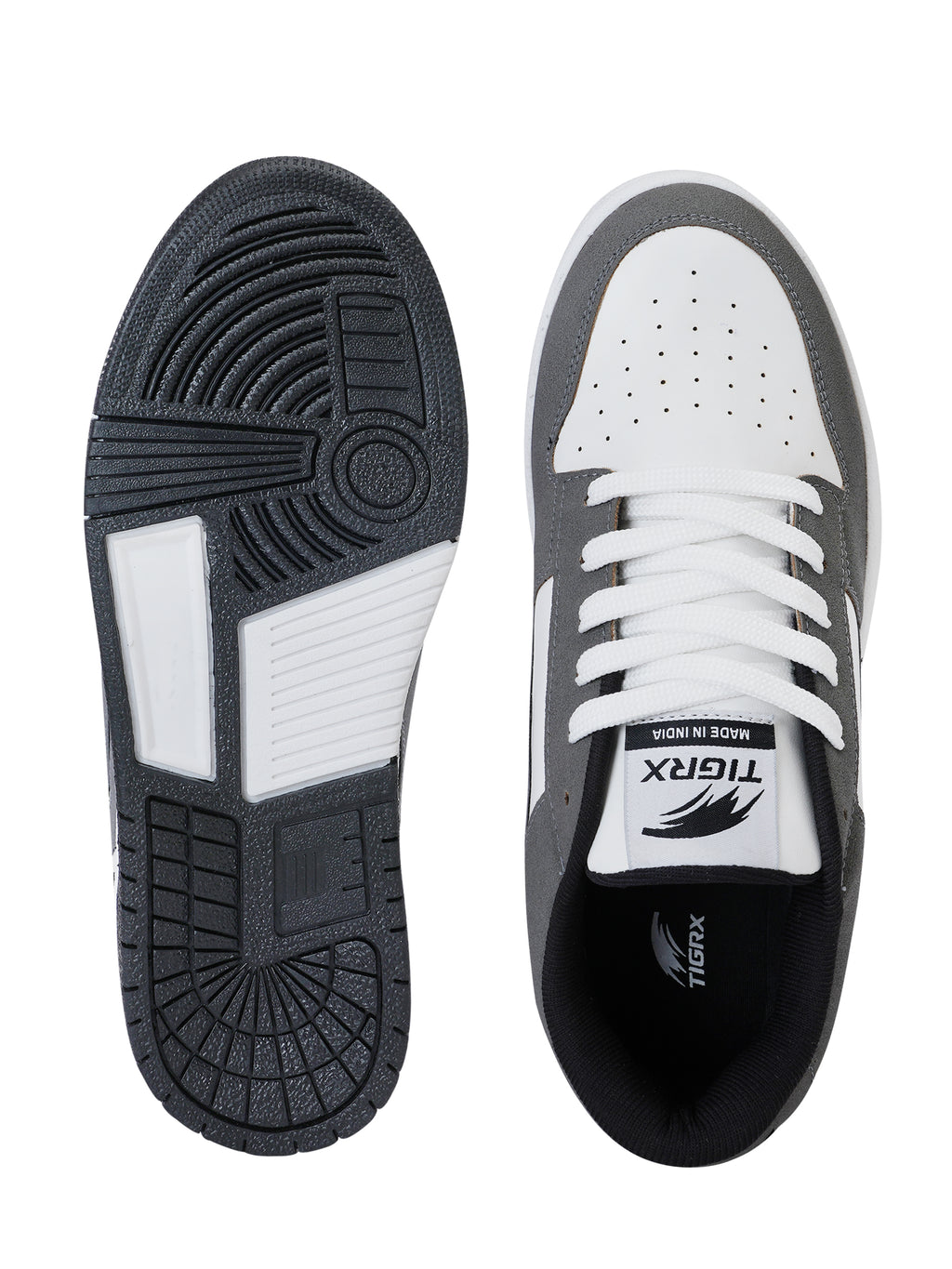 TIGRX Grey & White Premium Casual Sneakers for Men | Lightweight Streetwear Shoes