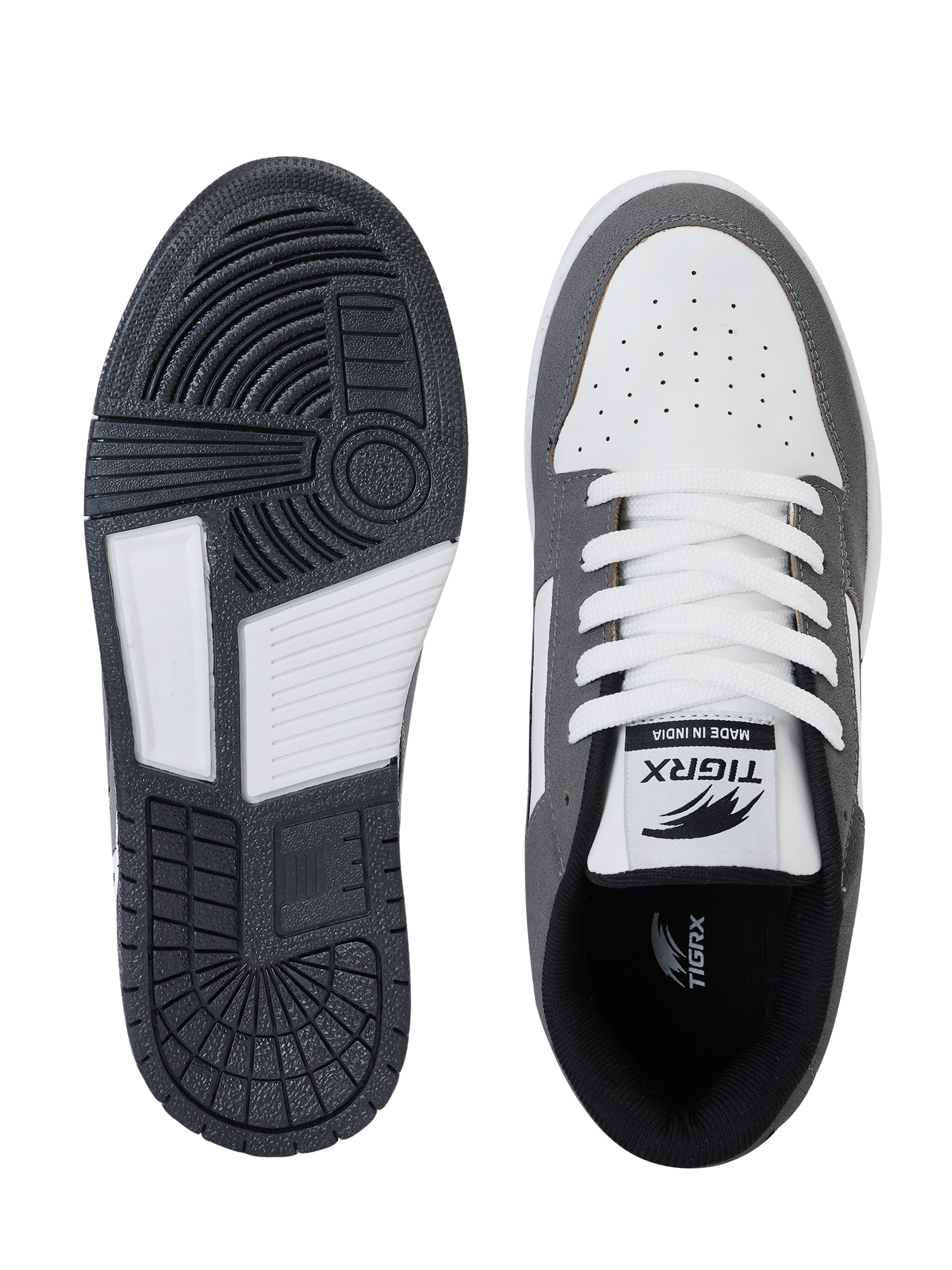 TIGRX Grey & White Premium Casual Sneakers for Men | Lightweight Streetwear Shoes
