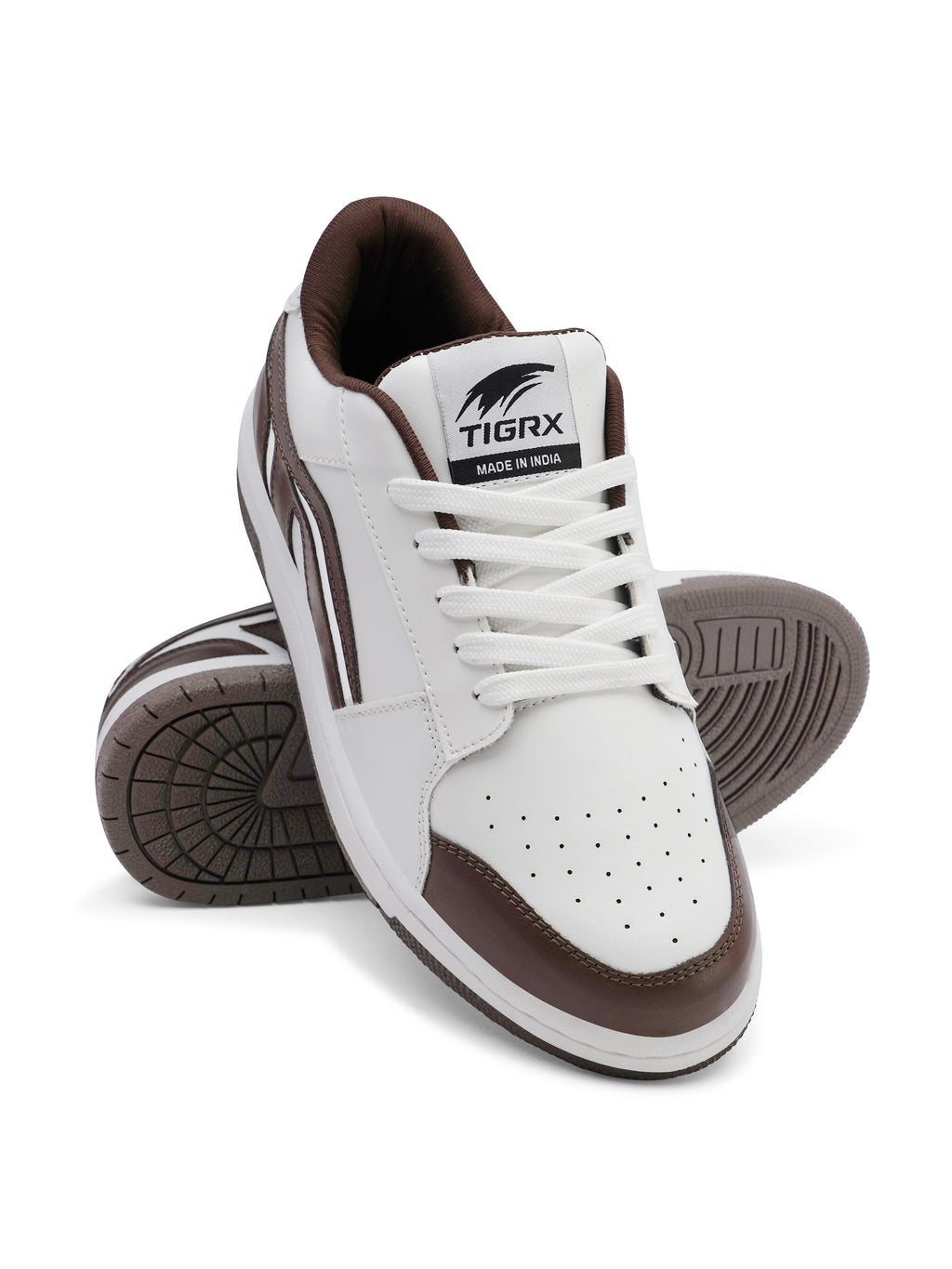 TIGRX White & Brown Premium Casual Sneakers for Men | Lightweight Streetwear Shoes
