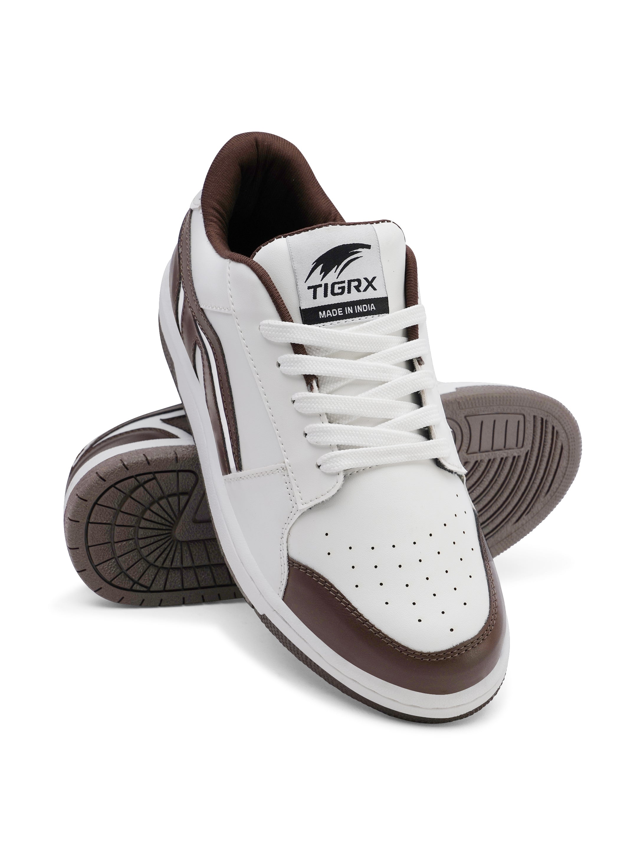 TIGRX White & Brown Premium Casual Sneakers for Men | Lightweight Streetwear Shoes
