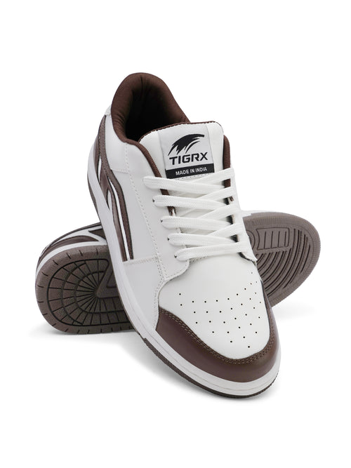 TIGRX White & Brown Premium Casual Sneakers for Men | Lightweight Streetwear Shoes