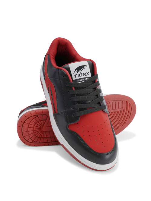 TIGRX Black Red & White Premium Casual Sneakers for Men | Lightweight Streetwear Shoes