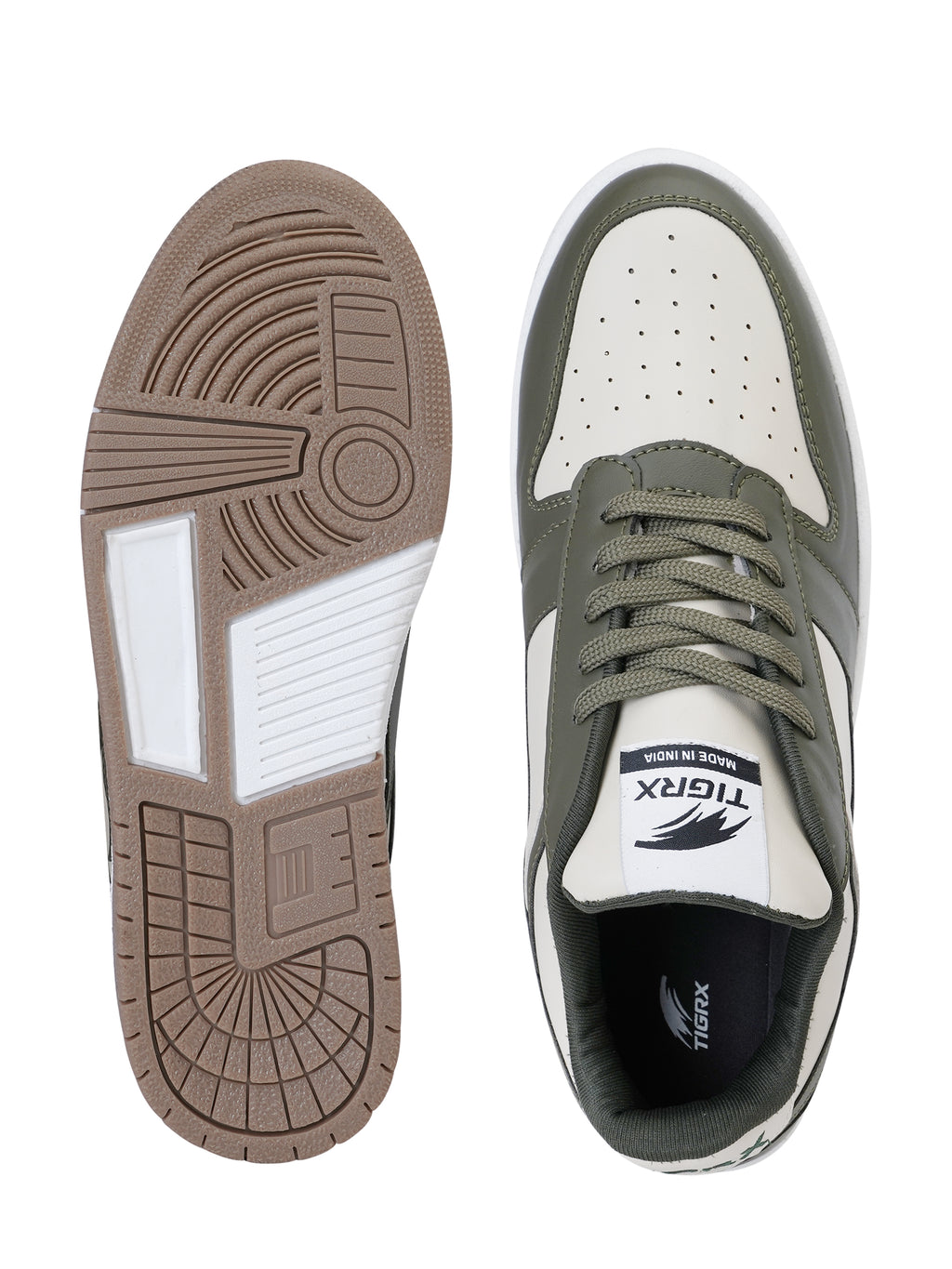 TIGRX Olive Green & White Premium Casual Sneakers for Men | Lightweight Streetwear Shoes