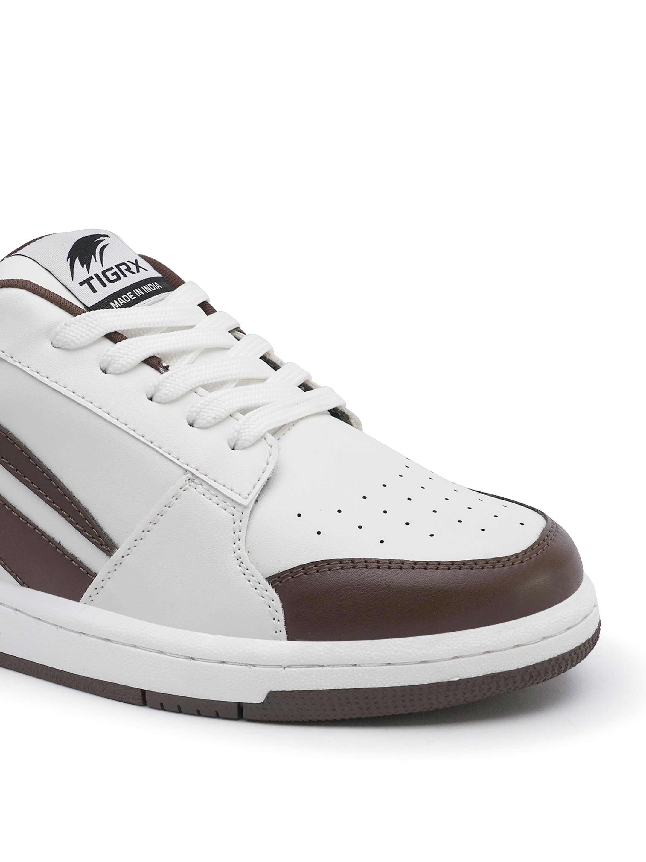 TIGRX White & Brown Premium Casual Sneakers for Men | Lightweight Streetwear Shoes