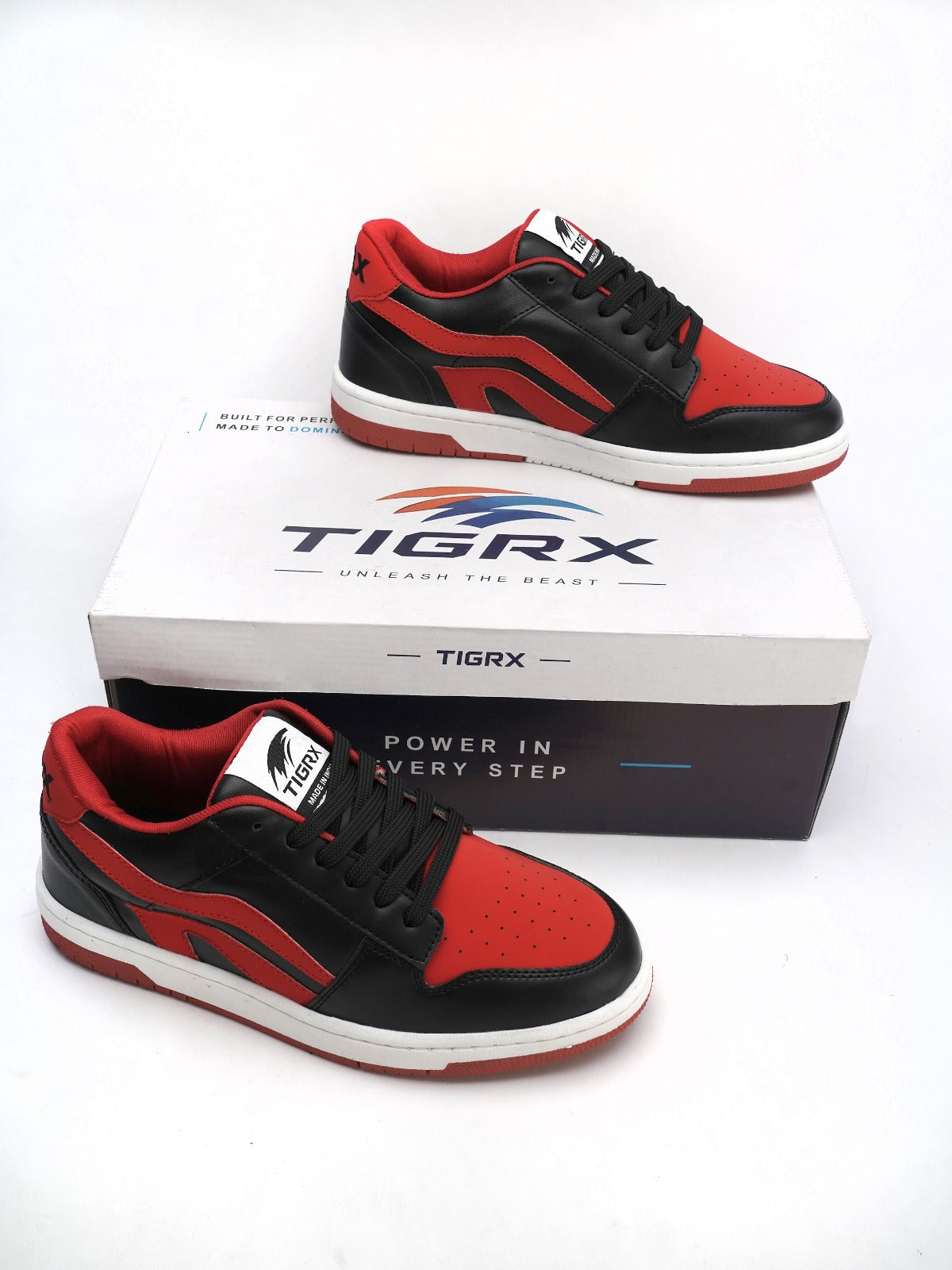 TIGRX Black Red & White Premium Casual Sneakers for Men | Lightweight Streetwear Shoes
